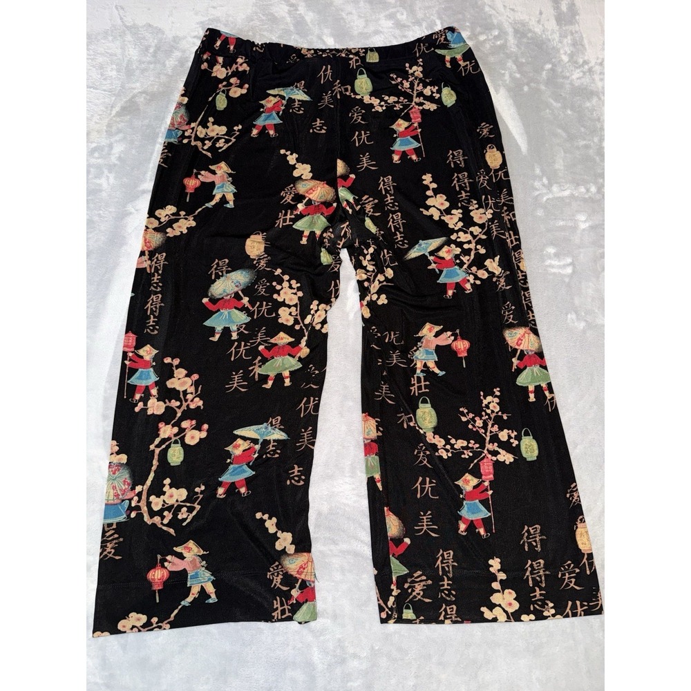 CHICO'S Travelers Stretch Slinky Crop Pants Chinese Graphic‎ Print Sz 2 Casual - Picture 6 of 8